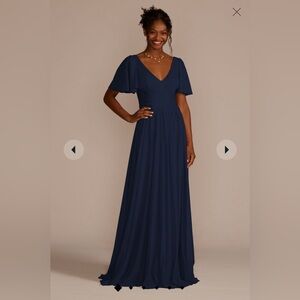 David's Bridal flutter sleeve crisscross mesh bridesmaid/prom dress